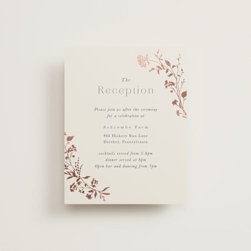 This is a creme brulee foil stamped wedding invitations with foil pressed by Jennifer Wick called queen anne's lace printing on signature in standard
