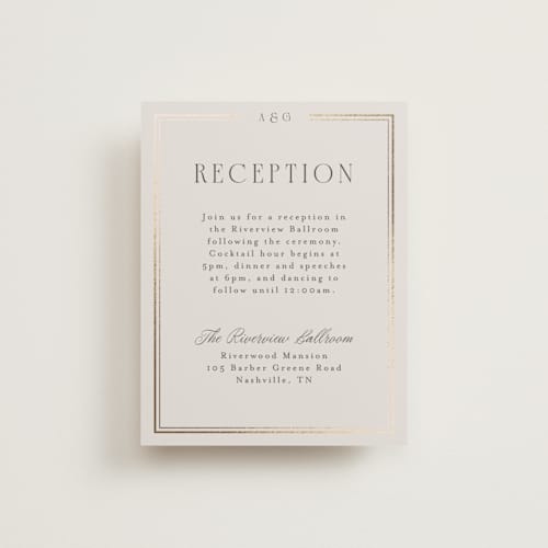 This is a champagne foil stamped wedding invitations with foil pressed by Nicole Walsh called grace printing on signature in standard