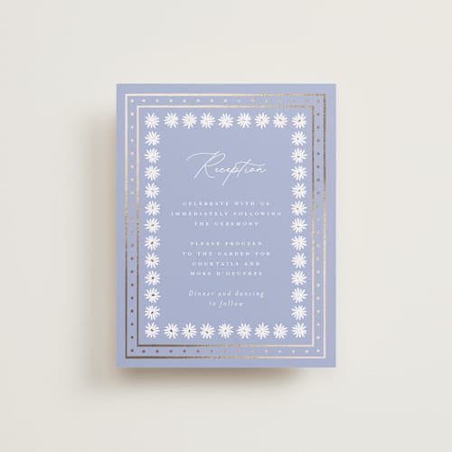 This is a periwinkle foil stamped wedding invitations with foil pressed by Erin German called sadie printing on signature in standard
