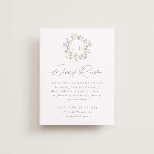 This is a blue bell foil stamped wedding invitations with foil pressed by Everett Paper Goods called portico printing on signature in standard