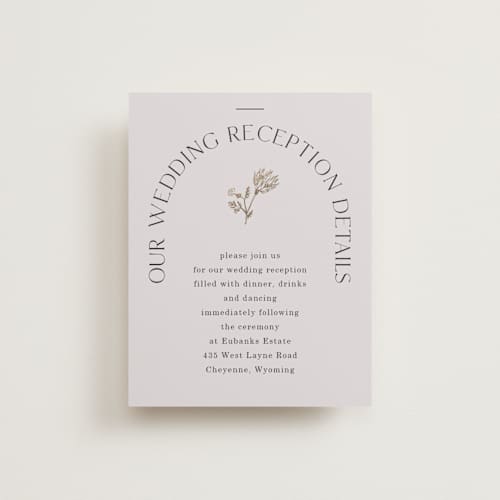 This is a linen foil stamped wedding invitations with foil pressed by Baumbirdy called floral type arch printing on signature in standard