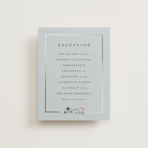 This is a mist foil stamped wedding invitations with foil pressed by Hannah Williams called blue garden printing on signature in standard