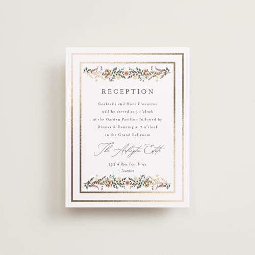 This is a blush foil stamped wedding invitations with foil pressed by Susan Moyal called blooming vine printing on signature in standard