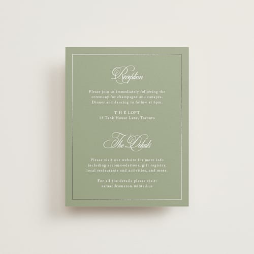 This is a garden foil stamped wedding invitations with foil pressed by Kelly Schmidt called greenwood printing on signature in standard