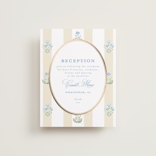 This is a powder foil stamped wedding invitations with foil pressed by Creo Study called patterned florals printing on signature in standard