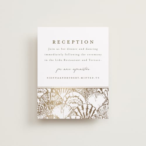 This is a pearl foil stamped wedding invitations with foil pressed by Maria Alou called by the seashore printing on signature in standard