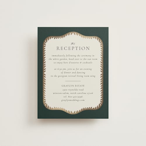 This is a emerald foil stamped wedding invitations with foil pressed by Jen Owens called frame printing on signature in standard