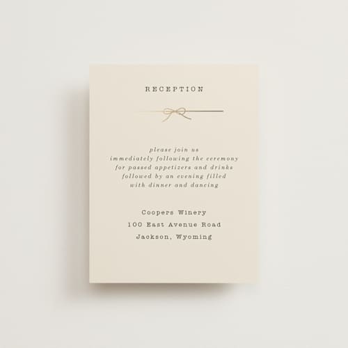 This is a ivory foil stamped wedding invitations with foil pressed by Baumbirdy called bow tie printing on signature in standard