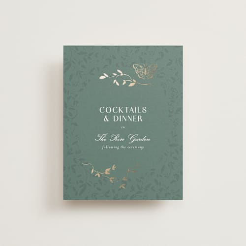 This is a eucalyptus foil stamped wedding invitations with foil pressed by Simona Camp called southern romance printing on signature in standard