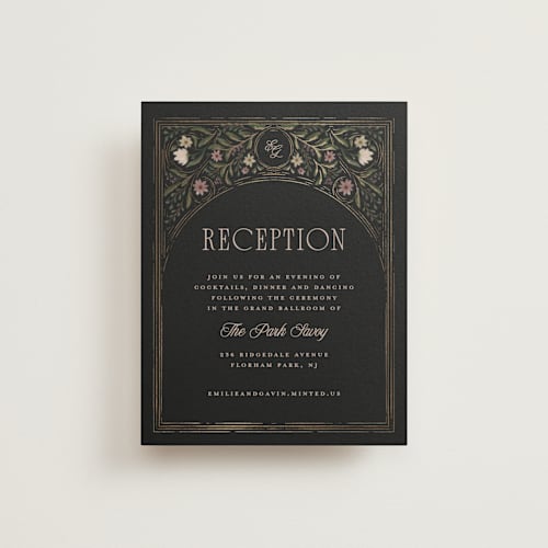 This is a noir foil stamped wedding invitations with foil pressed by Randi Cirelli called emilie printing on signature in standard