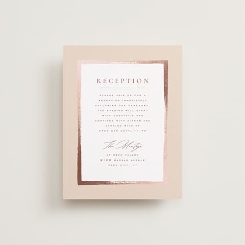 This is a peony foil stamped wedding invitations with foil pressed by Wildfield Paper Co called romantic frame printing on signature in standard