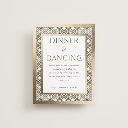 This is a evergreen foil stamped wedding invitations with foil pressed by Oma N. Ramkhelawan called kareem printing on signature in standard