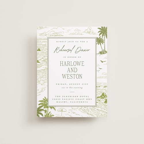 This is a palm reception cards with standard by Jenna Holcomb called beachtoile printing on signature in standard