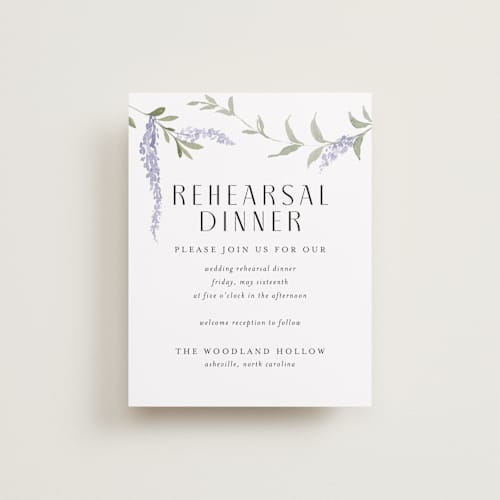 This is a lavender reception cards with standard by Design Lotus called enchanted evening printing on signature in standard