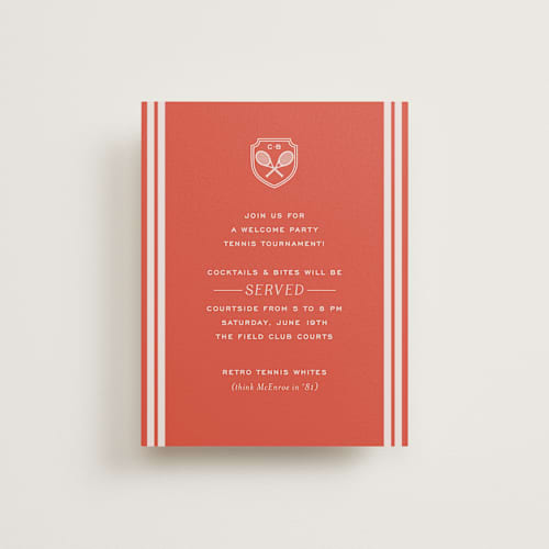 This is a verona sunset reception cards with standard by Megan Davis called racquet printing on signature in standard