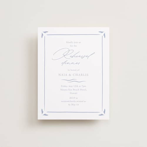 This is a pale cerulean reception cards with standard by Sabrin Deirani called ocean dreams printing on signature in standard
