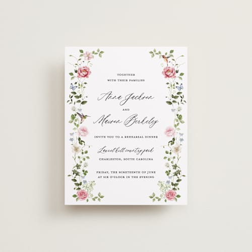 This is a peony reception cards with standard by Sarah Knight called ornate printing on signature in standard