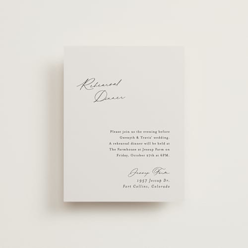 This is a ivory reception cards with standard by Carolyn Nicks called kinkaid printing on signature in standard