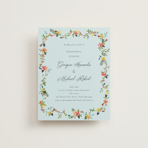 This is a papaya reception cards with standard by Susan Moyal called tropical crest printing on signature in standard