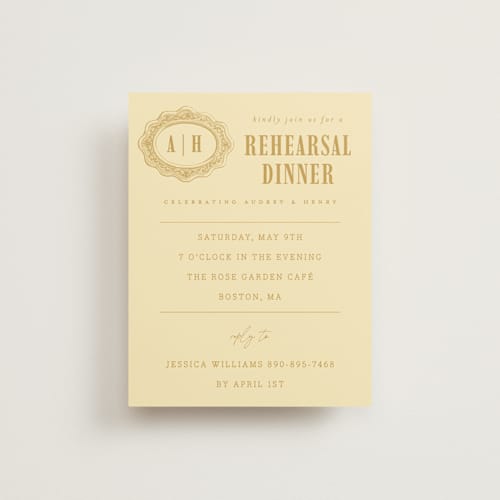 This is a butter reception cards with standard by Nazia Hyder called vintage label printing on signature in standard
