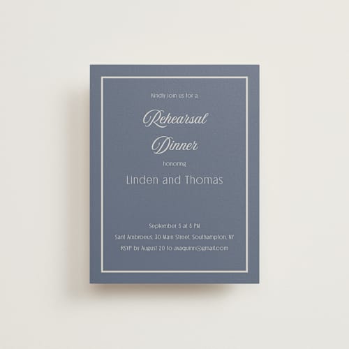 This is a french blue reception cards with standard by Nicoletta Savod called ritzy printing on signature in standard