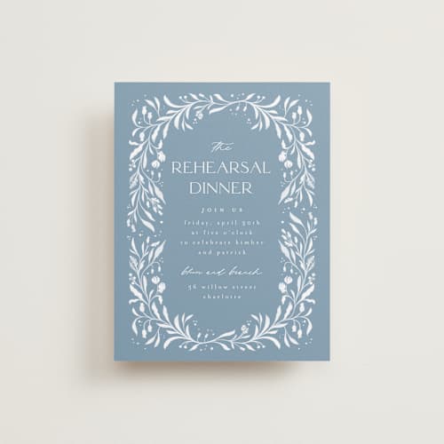 This is a delft blue reception cards with standard by Ashley DeMeyere called porcelain printing on signature in standard