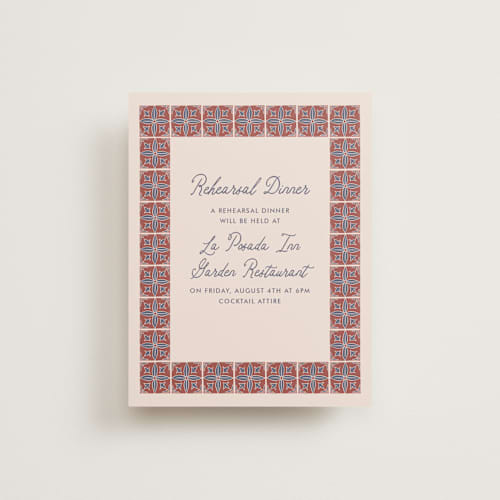 This is a terracotta reception cards with standard by Katharine Watson called block print tile printing on signature in standard