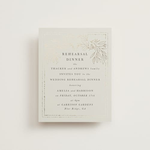 This is a taupe enclosure cards with foil pressed by Hannah Williams called foil botanical frame printing on signature in standard