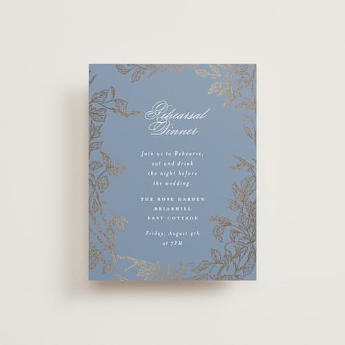 This is a cornflower enclosure cards with foil pressed by Grae called meet me in the garden printing on signature in standard