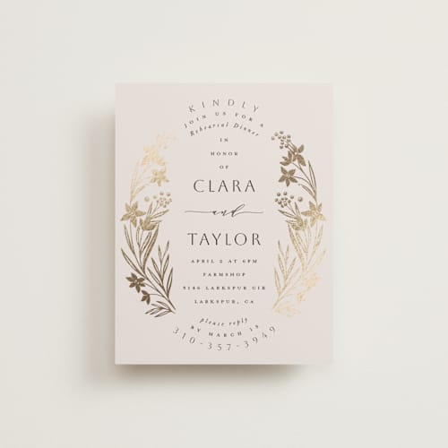 This is a champagne enclosure cards with foil pressed by Leah Bisch called floral border printing on signature in standard