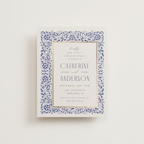 This is a dynasty blue enclosure cards with foil pressed by Ana de Sousa called tiled romance printing on signature in standard