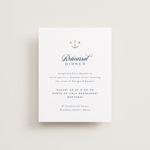 This is a royal navy enclosure cards with foil pressed by Olivia Raufman called anchored printing on signature in standard