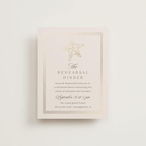 This is a champagne enclosure cards with foil pressed by Griffinbell Paper Co. called seaside printing on signature in standard