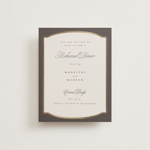 This is a cognac enclosure cards with foil pressed by Emily Betts called arch frame printing on signature in standard