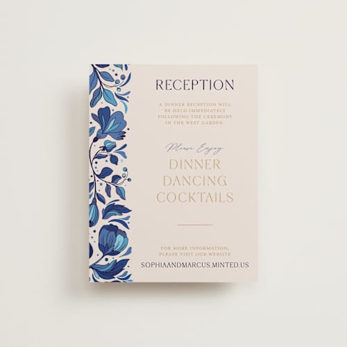 This is a cerulean reception cards with standard by GeekInk Design called gilded printing on signature in standard