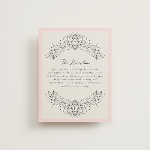 This is a peony reception cards with standard by Jackie Crawford called hand illustrated crest printing on signature in standard