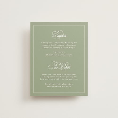This is a garden reception cards with standard by Kelly Schmidt called greenwood printing on signature in standard