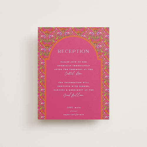 This is a fuchsia reception cards with standard by Pati Cascino called varna printing on signature in standard