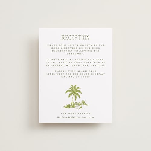 This is a palm reception cards with standard by Jenna Holcomb called beachtoile printing on signature in standard