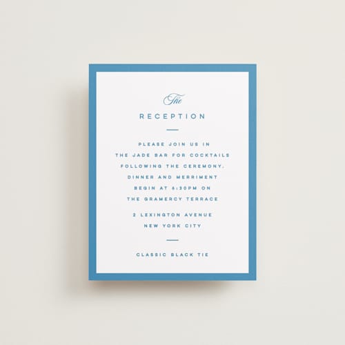 This is a cerulean reception cards with standard by Kristie Kern called the emma printing on signature in standard