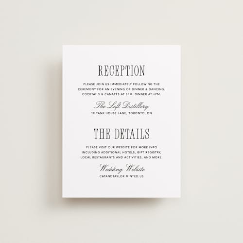 This is a silk reception cards with standard by Kelly Schmidt called formal minimalist printing on signature in standard
