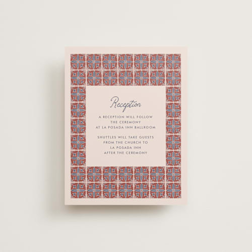 This is a terracotta reception cards with standard by Katharine Watson called block print tile printing on signature in standard