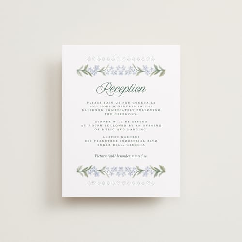 This is a wisteria reception cards with standard by Jenna Holcomb called vintage sketched printing on signature in standard
