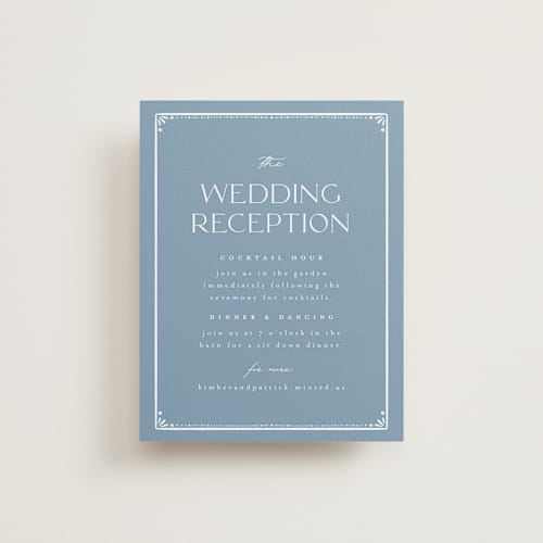 This is a delft blue reception cards with standard by Ashley DeMeyere called porcelain printing on signature in standard