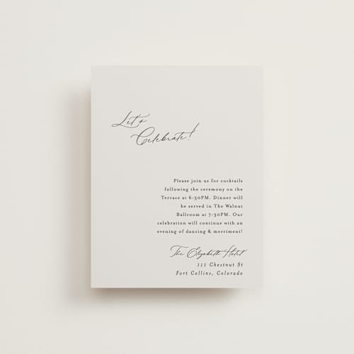 This is a ivory reception cards with standard by Carolyn Nicks called kinkaid printing on signature in standard