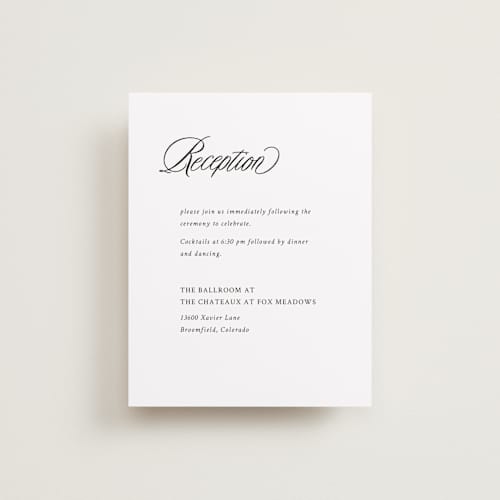 This is a linen reception cards with standard by Cindy Reynolds called sophistique printing on signature in standard