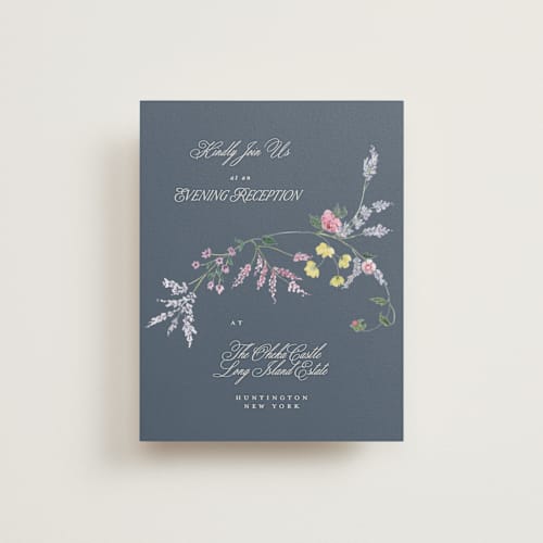 This is a english garden reception cards with standard by Phrosné Barwood called whimsey floral printing on signature in standard