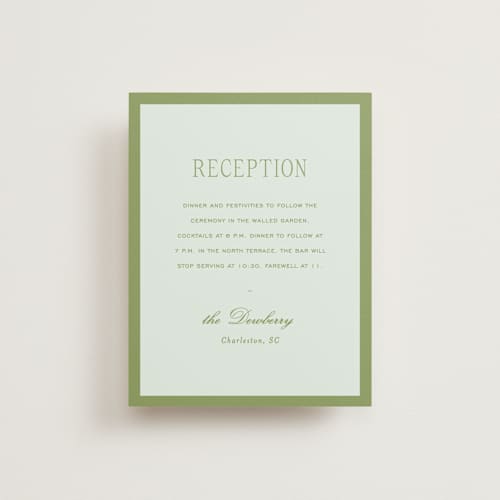 This is a forest reception cards with standard by Sara Hicks Malone called dewberry printing on signature in standard