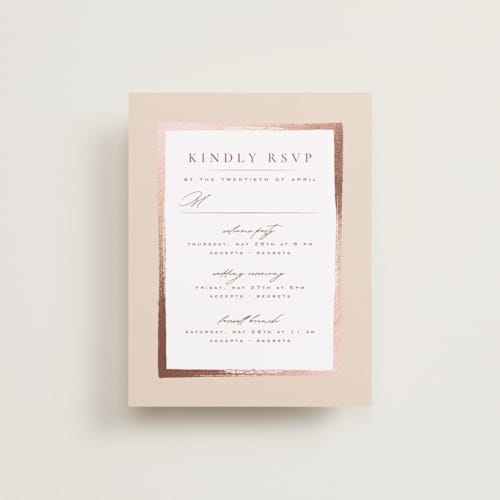 This is a peony rsvp cards with foil pressed by Wildfield Paper Co called romantic frame printing on signature in standard