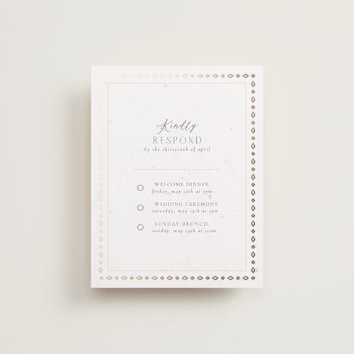 This is a scarlet rsvp cards with foil pressed by Sabrin Deirani called islamic arch printing on signature in standard